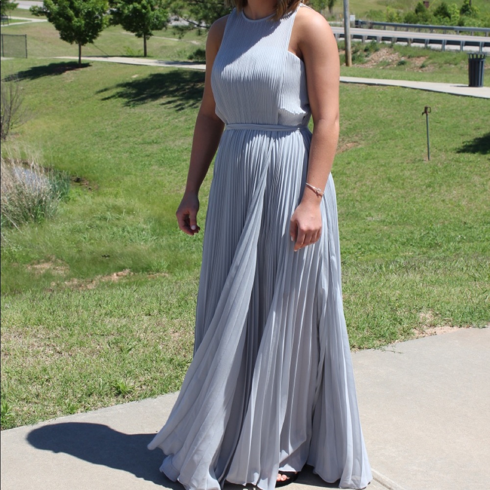 Fame and Partners grey pleated formal dress